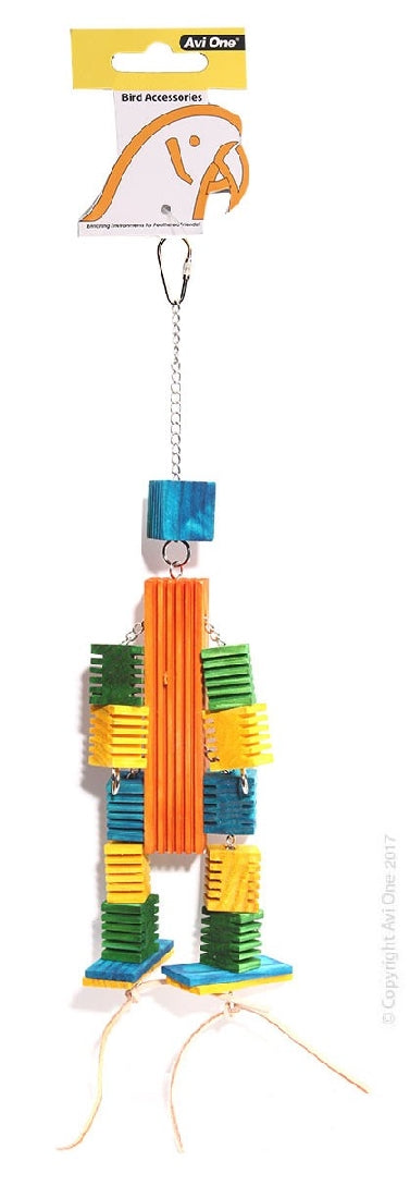 Bird Toy Leather Rope Coloured Wood Block Robot