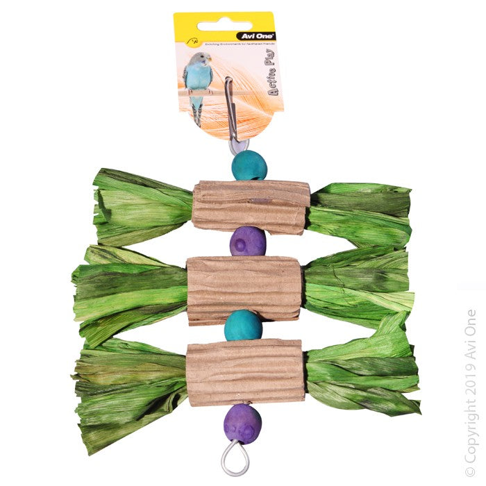 Bird Toy Wooden Blocks And Corrugated Board With Straw 22cm