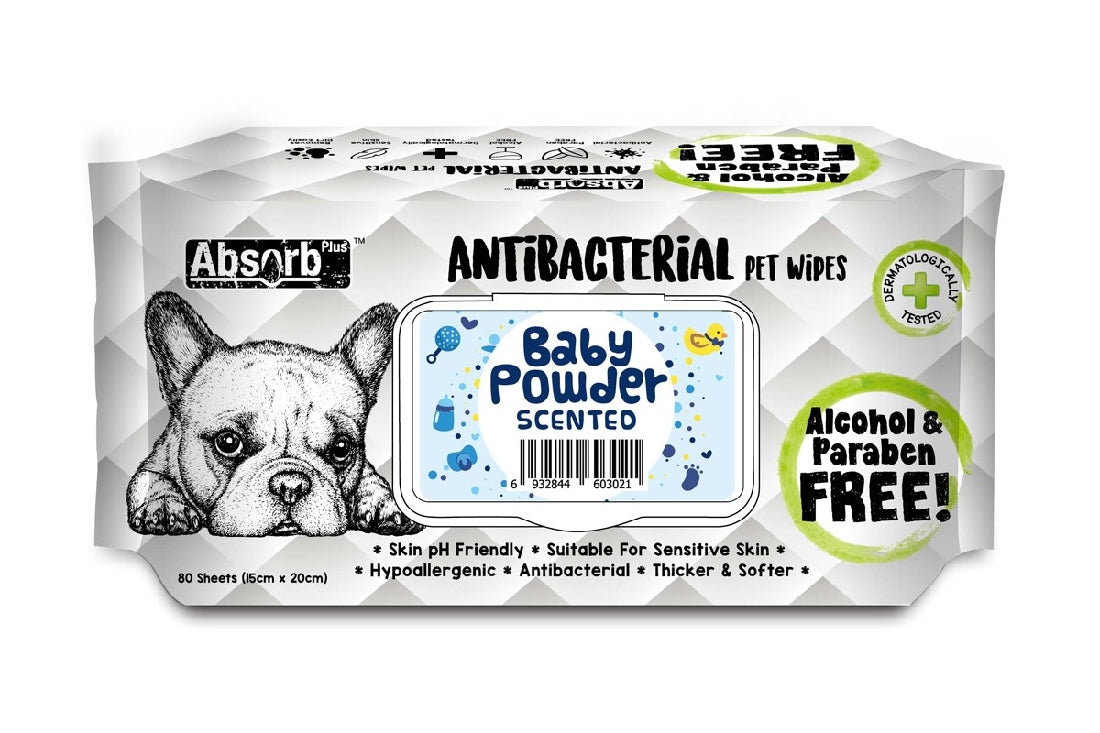 Absorb Plus Antibacterial Dog Wipes - Baby Powder