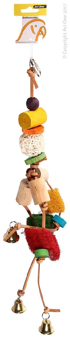 Parrot Toy Leather Mobile With Loofah & Wicker Ball 15x56cm