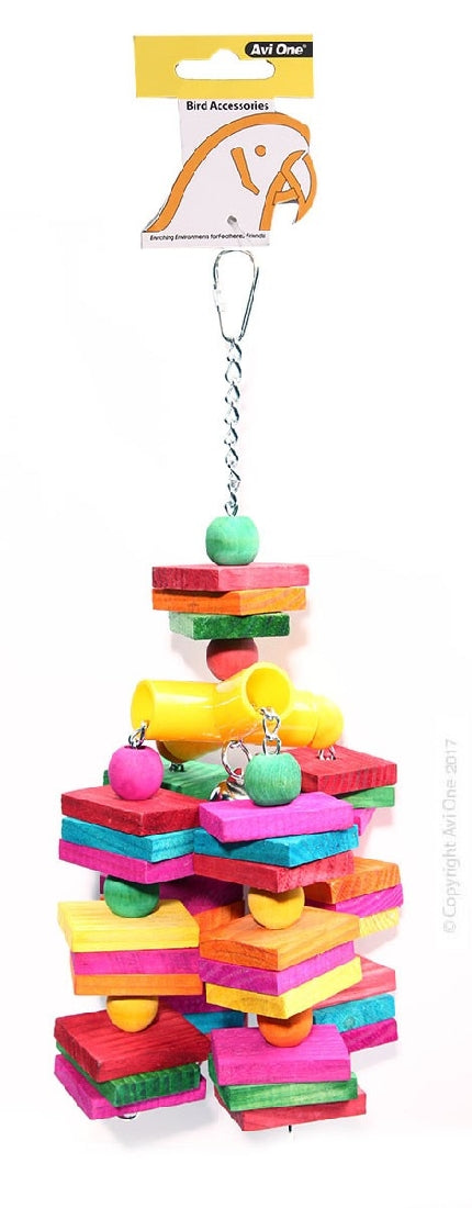 Bird Toy Coloured Wood Cube W/bell 35x11cm