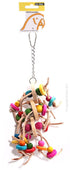 Bird Toy Leather Rope With Wooden Discs And Coloured Beads 33cm