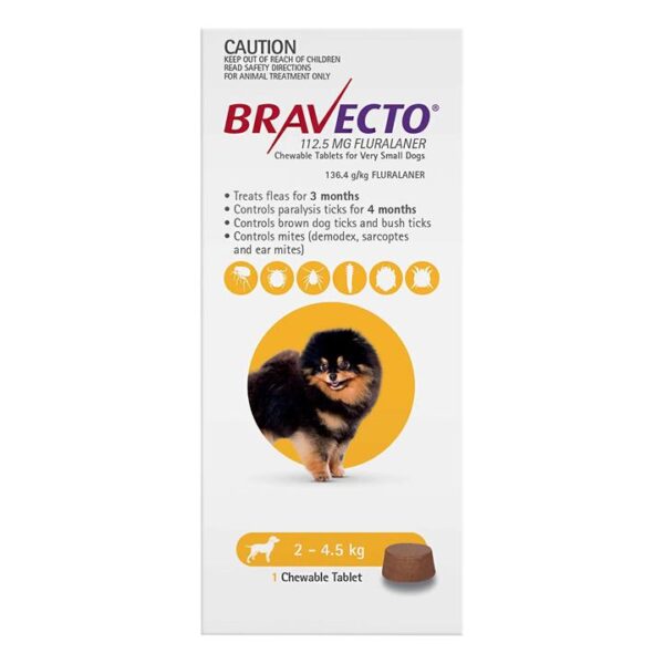 Bravecto For Toy Dogs 2-4.5kg (Yellow) 1 Chew