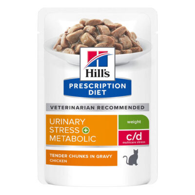 Hillâ€™s Prescription Diet C/D Multicare Stress Urinary + Metabolic Weight Tender Chunks In Gravy Chicken Wet Cat Food 85gm 12 Pouches